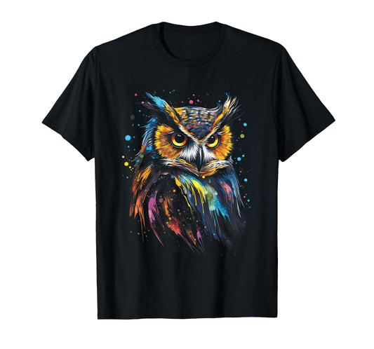 Artwork Fantasy Women's Owl Bird T-Shirt, Black, Small