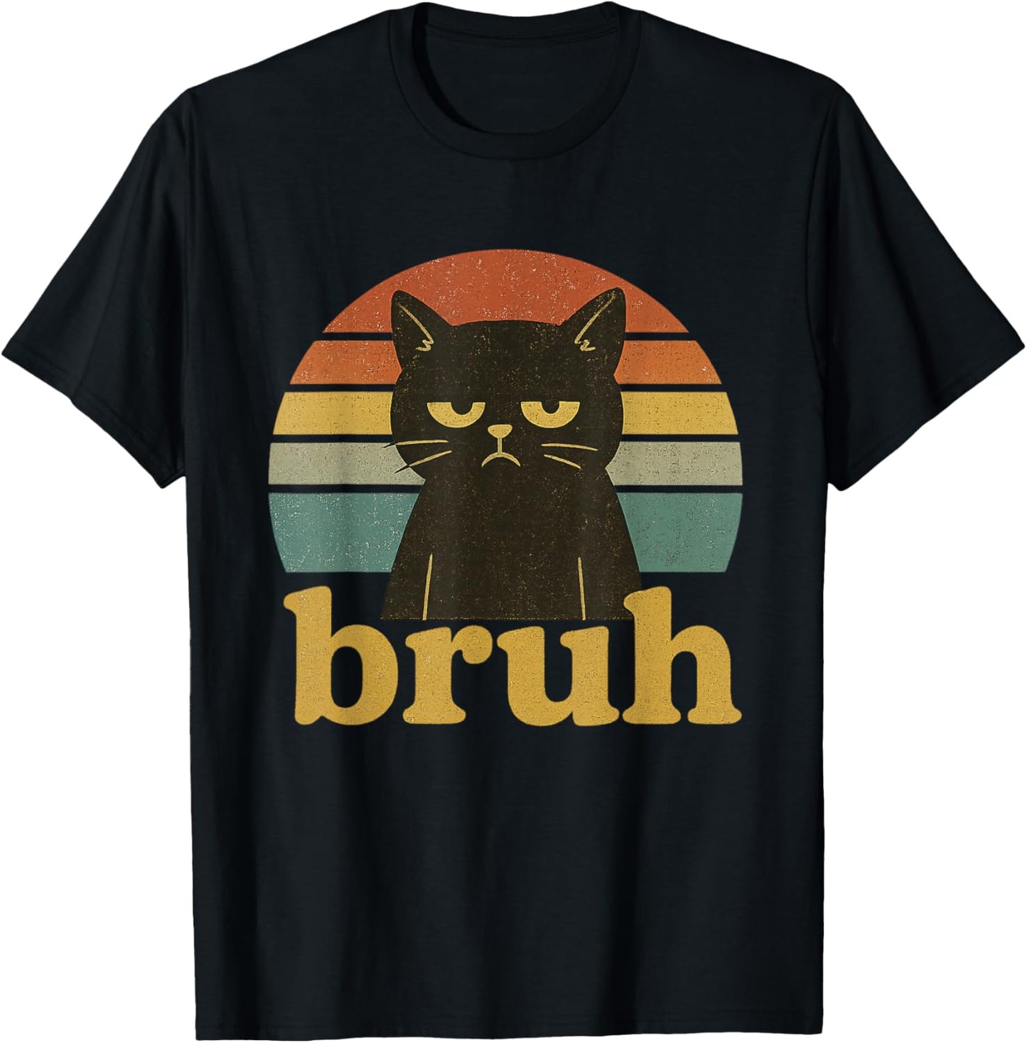 Funny Meme saying Bruh Retro Cat T-Shirt