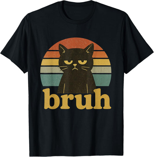 Funny Meme saying Bruh Retro Cat T-Shirt