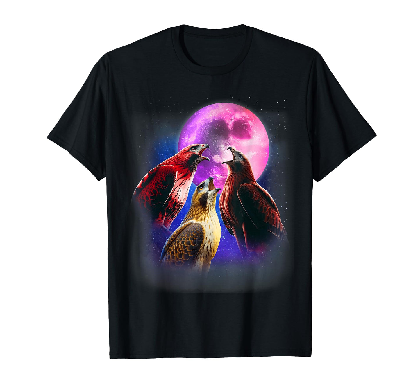 3 Hawks Howling At The Moon Funny Hawk Bird Lover Birder T-Shirt