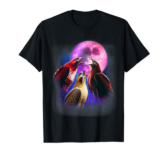 3 Hawks Howling At The Moon Funny Hawk Bird Lover Birder T-Shirt