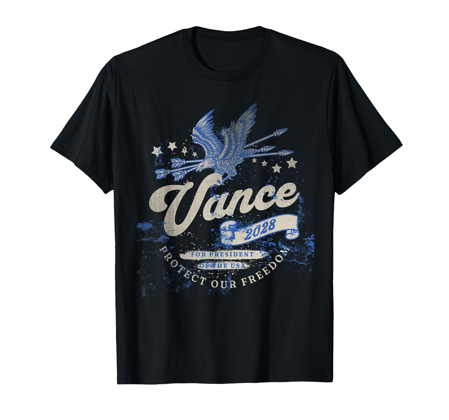 JD Vance 2028 Vintage Freedom Republican Eagle for President T-Shirt - Black, Unisex-Adult, Classic Fit, Short Sleeve, T-Shirt, Political-T-Shirts, Small