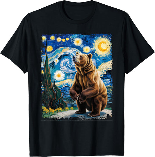Artistic Bear Shirt Van Gogh Style Starry Night Grizzly Bear T-Shirt