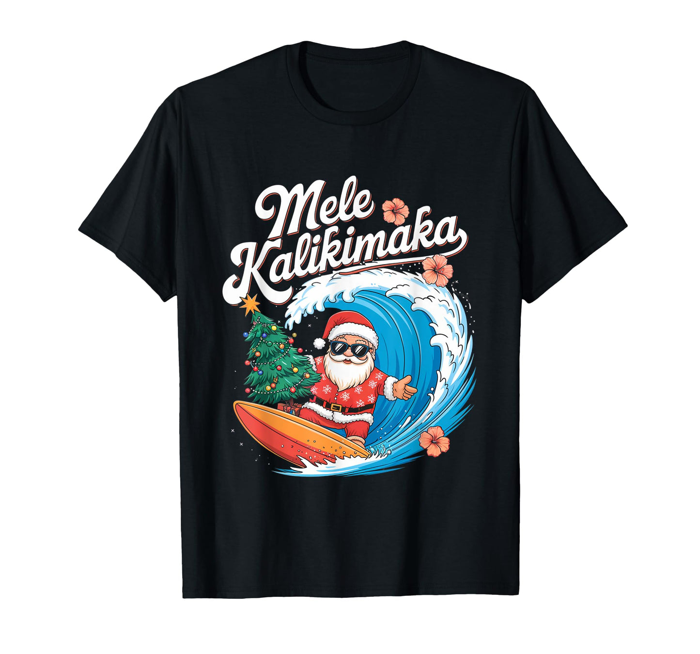 Vintage Cute Mele Kalikimaka Christmas Santa Surfing Costume T-Shirt