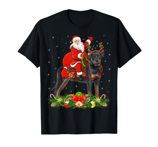 Xmas Decor Funny Santa Riding Rottweiler Dog Christmas T-Shirt