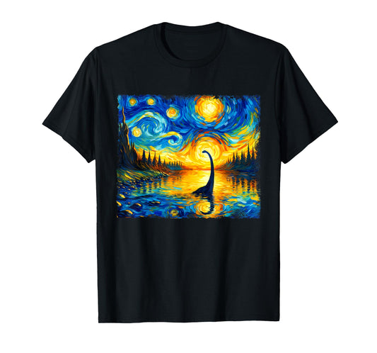 Vintage Arts Loch Ness Monster Outfits Starry Night Humor T-Shirt