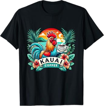 Kauai Coffee Rooster Tropical Design T-Shirt