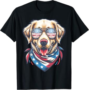 USA Fireworks Themed Golden Retriever T-Shirt