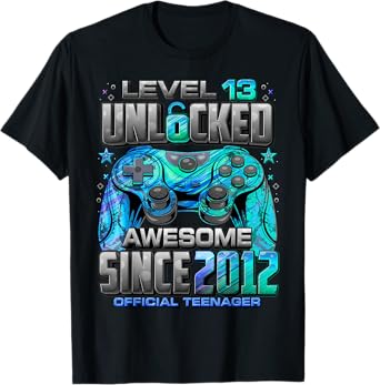 Level 13 Unlocked Awesome Since 2012 13th Birthday Gaming T-Shirt