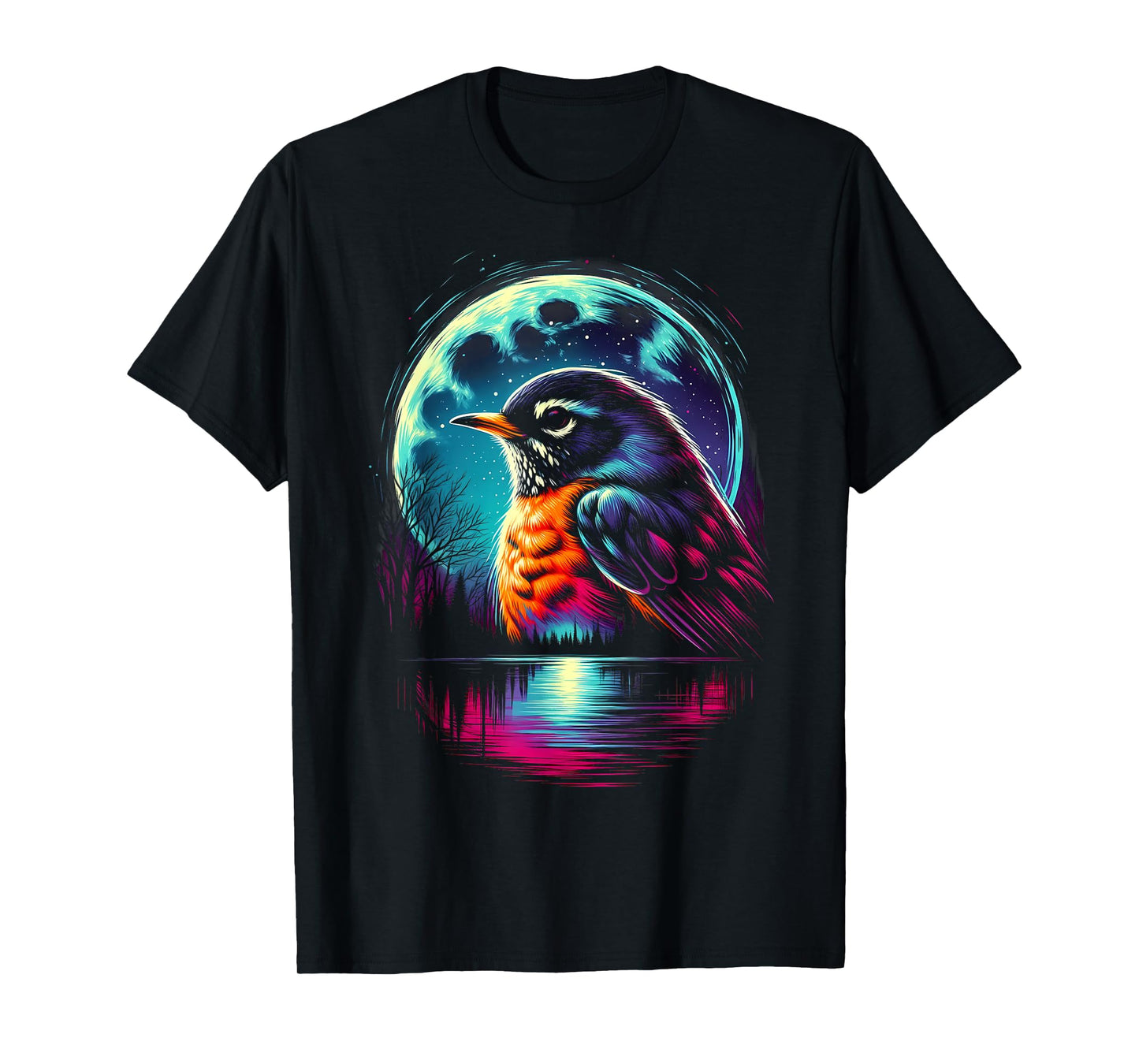 Colorful American Robin Bird Spirit Animal Cool Illustration T-Shirt