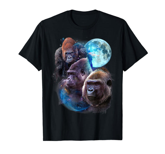 3 Moon Gorilla Funny Great Ape Art Cool Primate Animal Lover T-Shirt