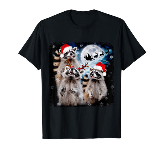Funny Christmas Moon Howling Raccoon Xmas Men, Women, Kid T-Shirt