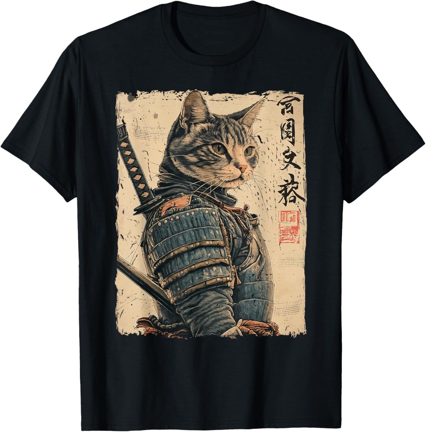 Samurai Cat Warrior Japanese Ukiyo-e Artwork Cat Samurai T-Shirt