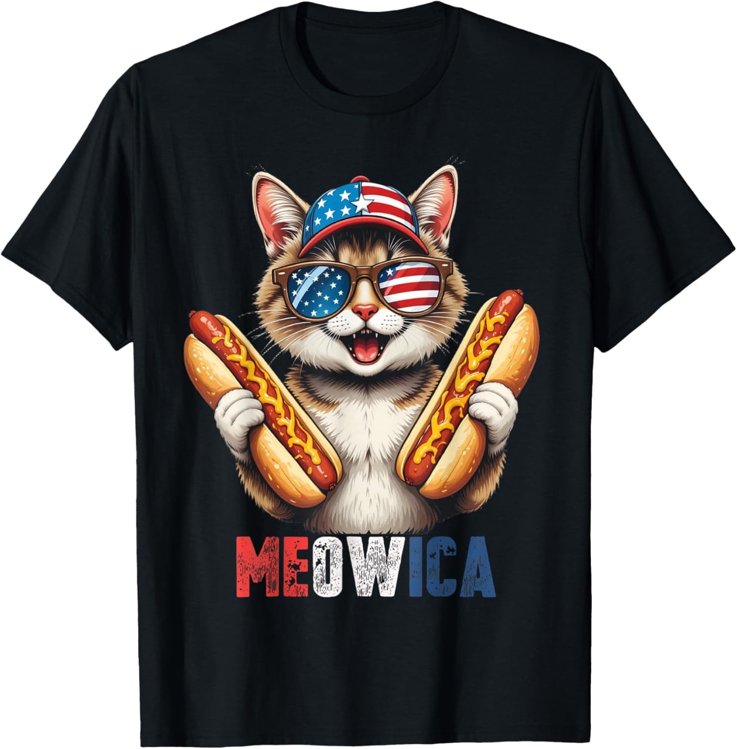 Funny Cat Wiener USA Flag 4th of July Hotdog Cat Boys Girls T-Shirt