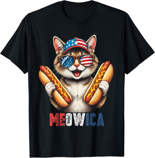 Funny Cat Wiener USA Flag 4th of July Hotdog Cat Boys Girls T-Shirt