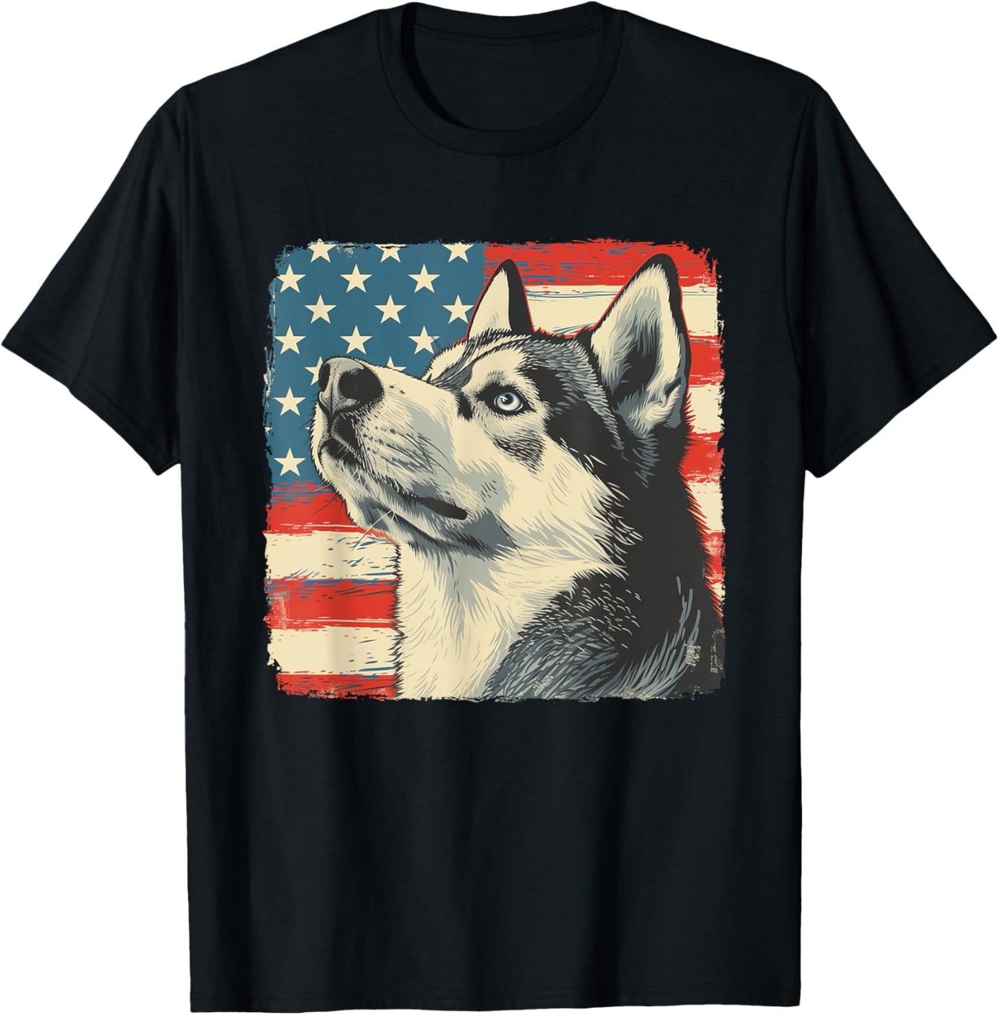 America Flag Fourth of July Siberian Husky Dog Sunglasses T-Shirt