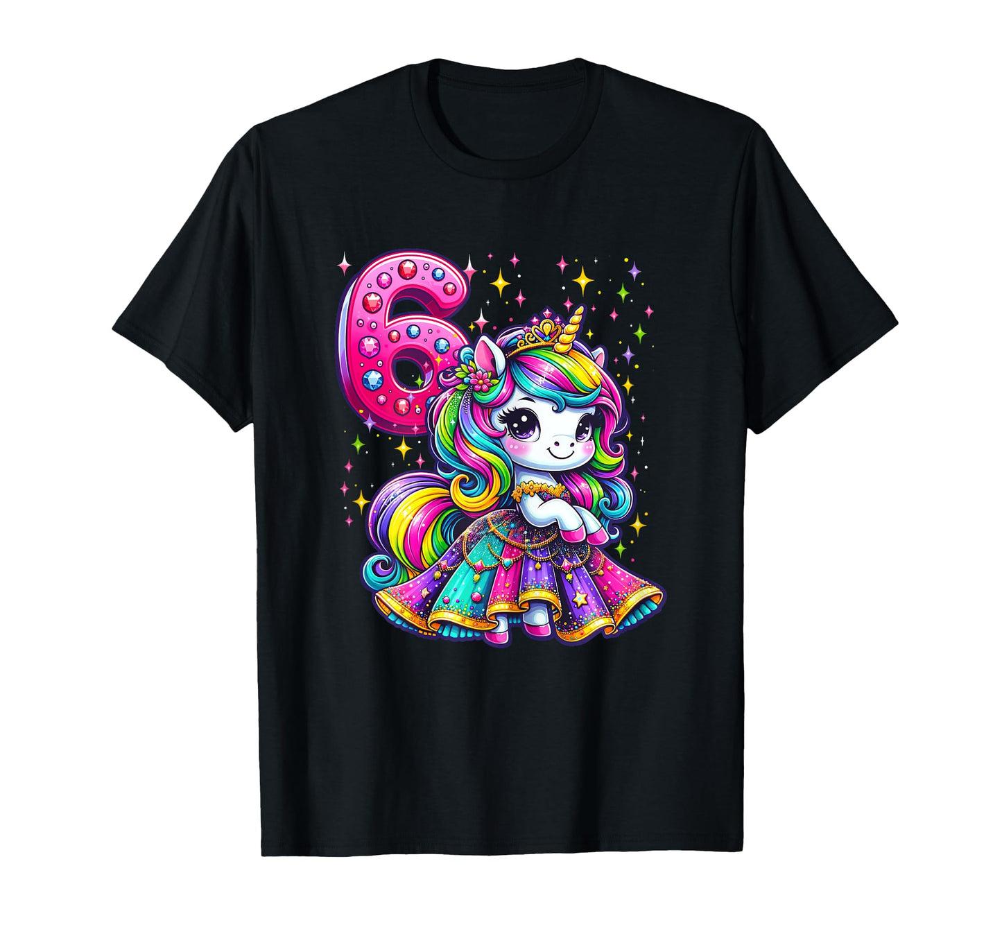 Unicorn Princess 6th Birthday 6 Year Old Party Girls Outfit T-Shirt