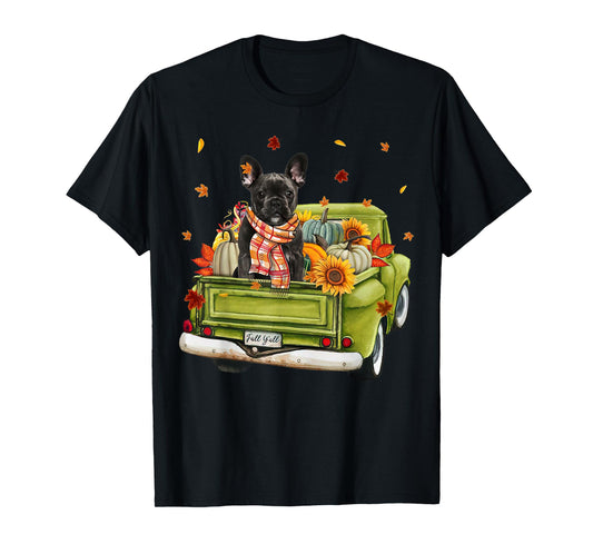 Happy Fall Y'all French Bulldog Dog On Truck Pumpkin Fall Men Women T-Shirt