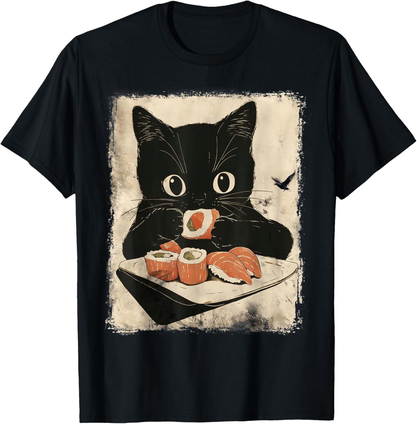 Kawaii Cat Eating Sushi Funny Japanese Anime Cute Cat Girls T-Shirt