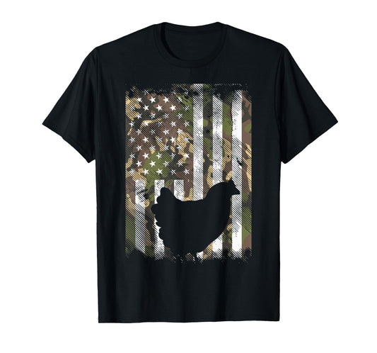 Camo Flag Chicken Vintage Farm Animal Patriotic Farmer Gift T-Shirt