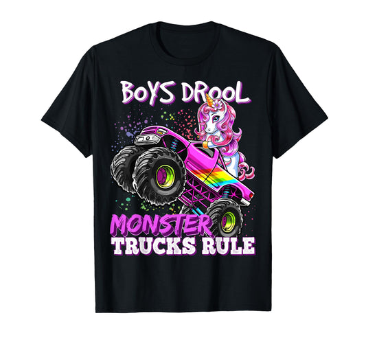 Boys Drool Monster Trucks Rule Unicorn Monster Truck Girl T-Shirt