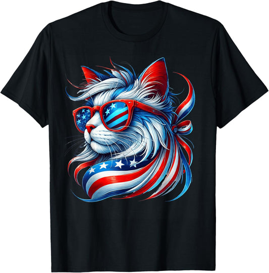 4th of July Cat Lover USA Patriotic Funny Men Boys Kids T-Shirt