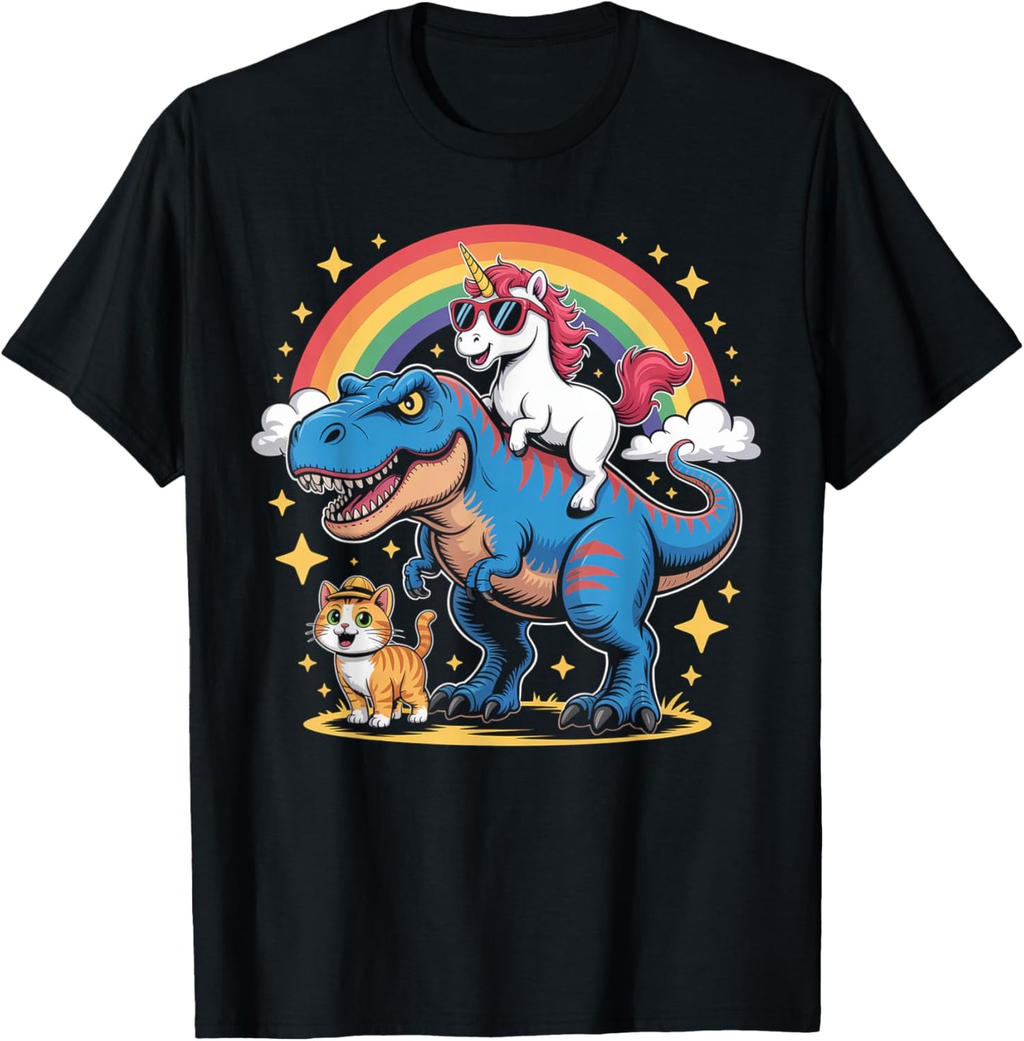 Dinosaur Unicorn Cat Riding T rex Magical Animal Lover T-Shirt