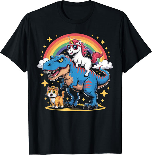 Dinosaur Unicorn Cat Riding T rex Magical Animal Lover T-Shirt