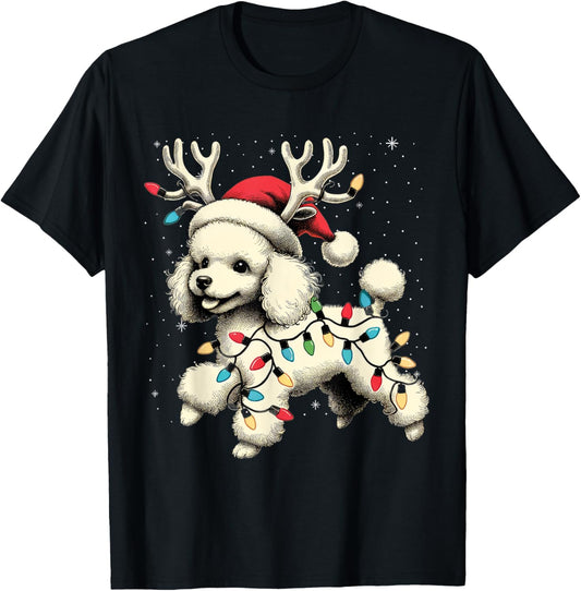 Poodle Santa Christmas Tree Lights, Funny Ugly Pajama Women T-Shirt