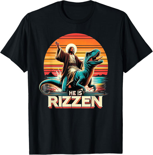 He Is Rizzen Jesus Retro Christian Dinosaur T-Shirt