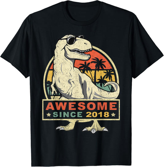 5th Birthday Dinosaur 5 Year Old Boy Awesome Since 2018 Gift T-Shirt
