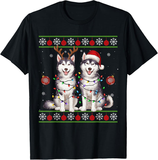 Siberian Husky Christmas Santa Reindeer Christmas Sweater T-Shirt