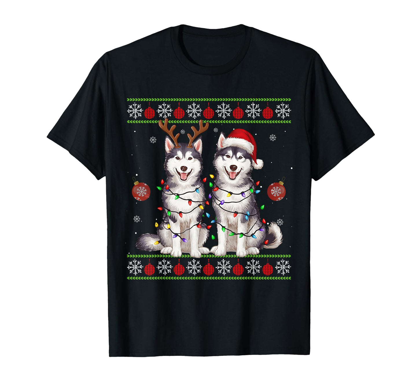 Siberian Husky Christmas Santa Reindeer Christmas Sweater T-Shirt