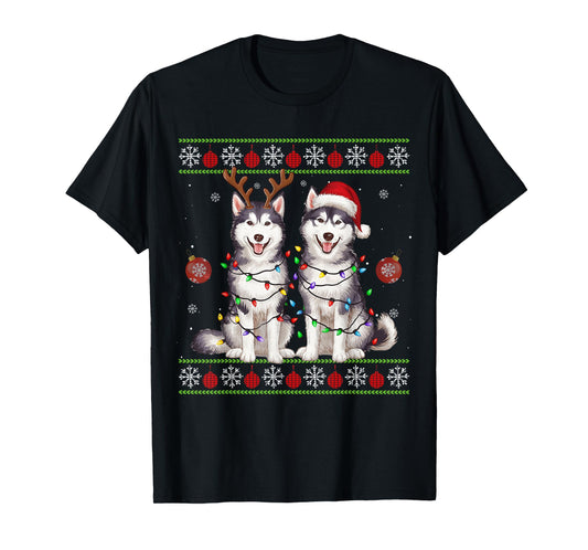 Siberian Husky Christmas Santa Reindeer Christmas Sweater T-Shirt