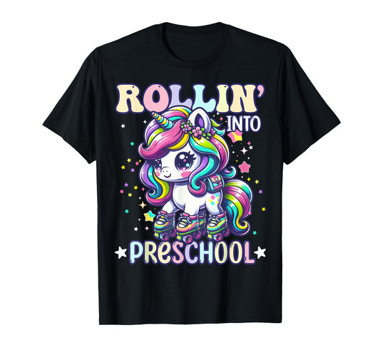 Preschool Back To School First Day Girls PreK Rollin Unicorn T-Shirt