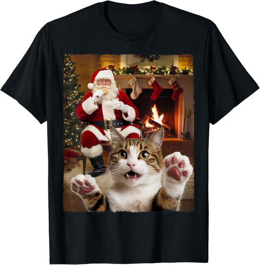 Christmas Cat Selfie with Santa Claus Gifts For Men Women T-Shirt