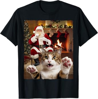Christmas Cat Selfie with Santa Claus Gifts For Men Women T-Shirt