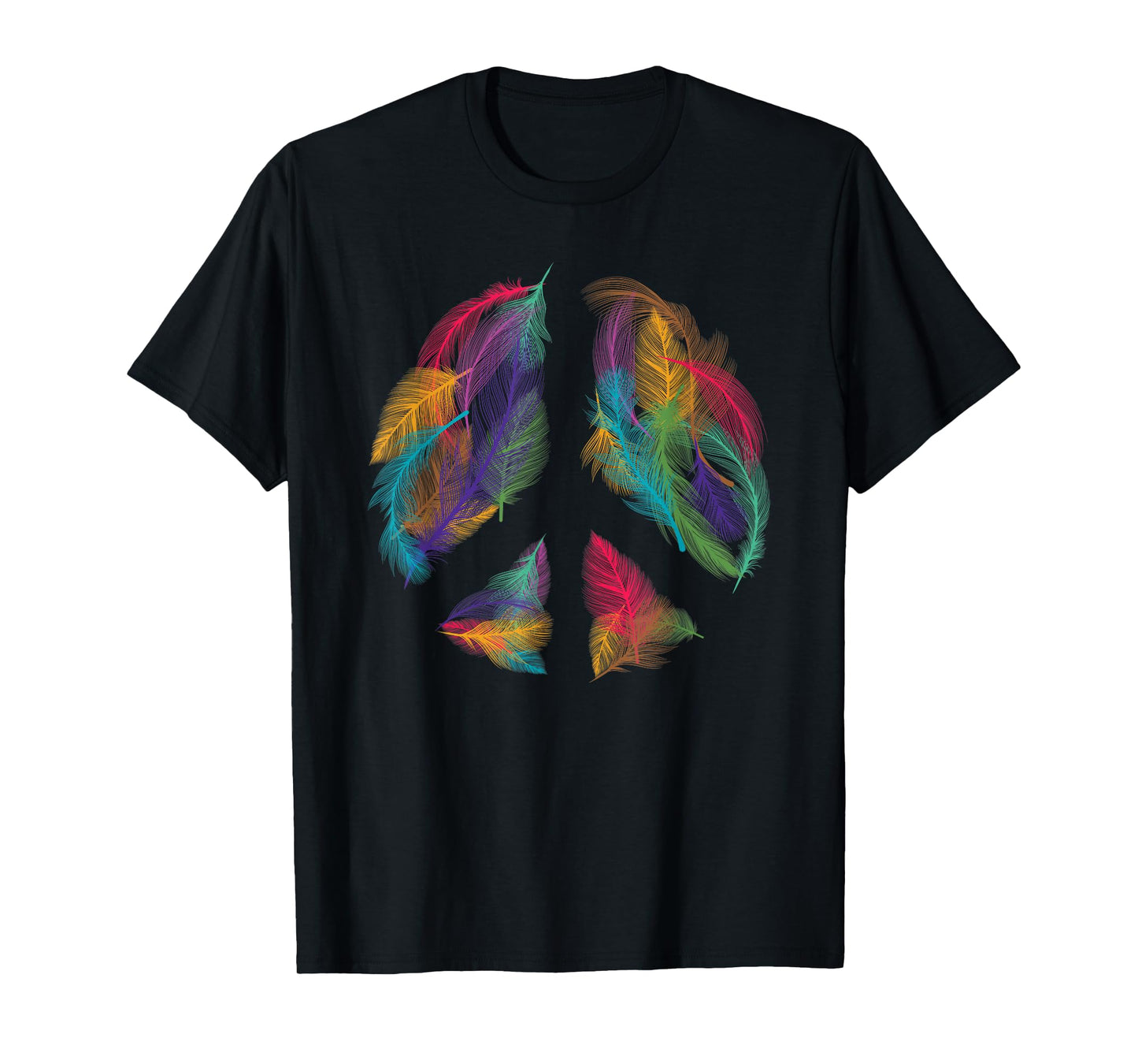Peace Sign Colorful Feathers Hippie Peace Symbol Retro T-Shirt
