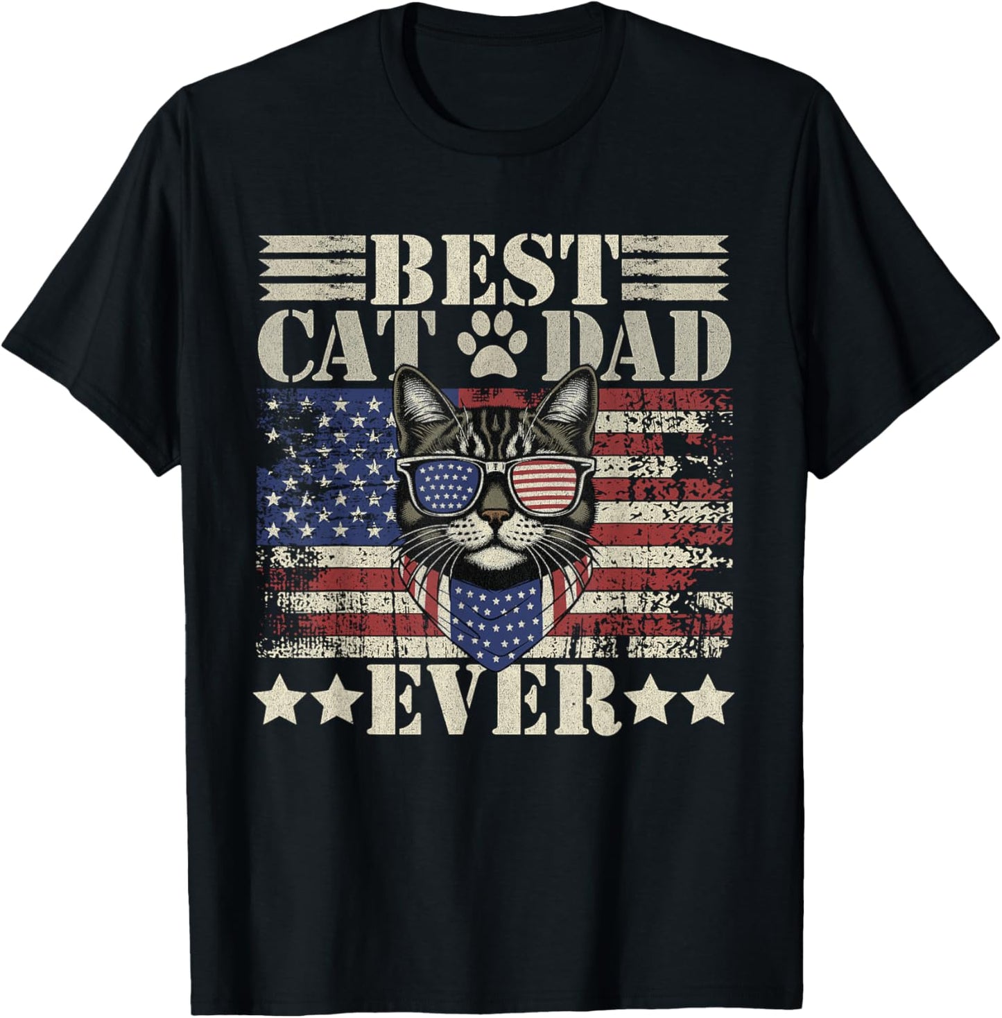 Fathers Day Patriotic Dad Cat Daddy Funny Best Cat Dad Ever T-Shirt