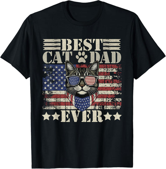 Fathers Day Patriotic Dad Cat Daddy Funny Best Cat Dad Ever T-Shirt