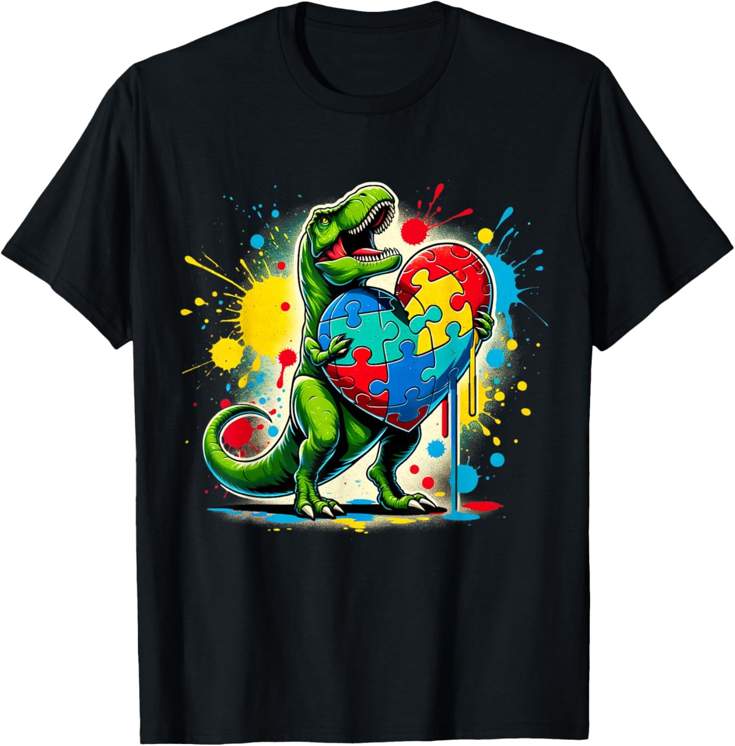 Boys Kids Autism Awareness Funny T Rex Dinosaur Puzzle Piece T-Shirt