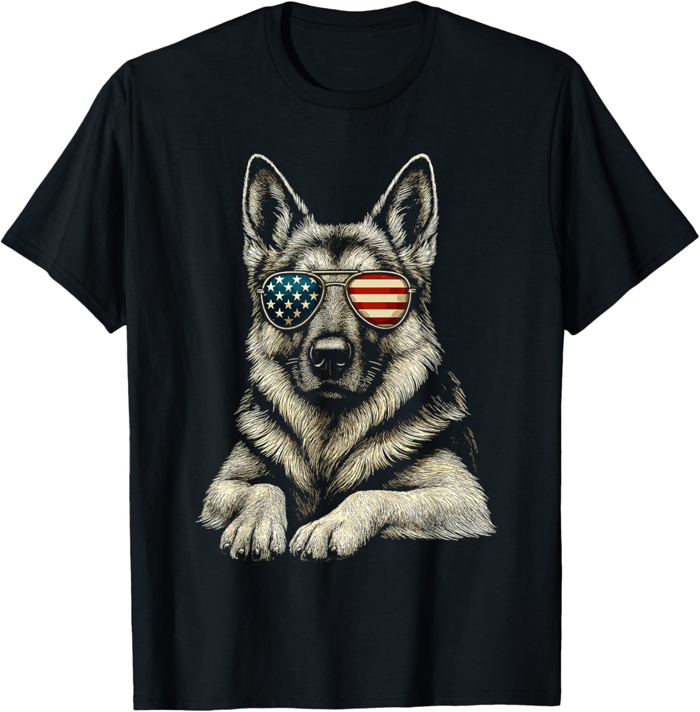 Patriotic German Shepherd Dog USA Flag Sunglasses T-Shirt
