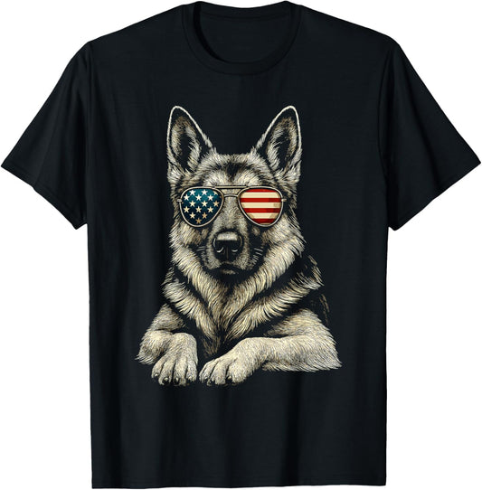 Patriotic German Shepherd Dog USA Flag Sunglasses T-Shirt