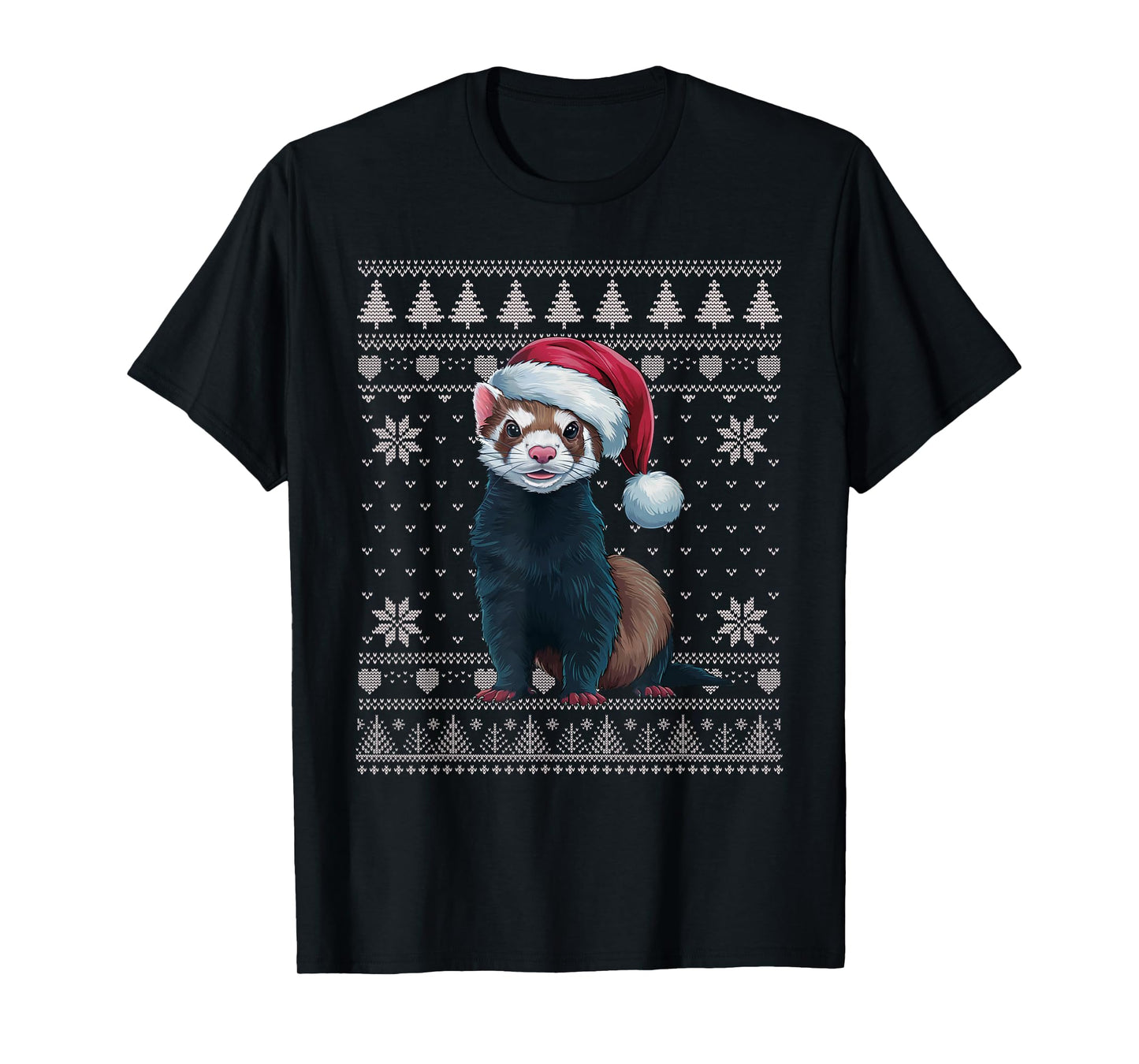 Funny Ferret Ugly Christmas Sweater Santa Xmas PJs T-Shirt