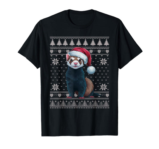 Funny Ferret Ugly Christmas Sweater Santa Xmas PJs T-Shirt