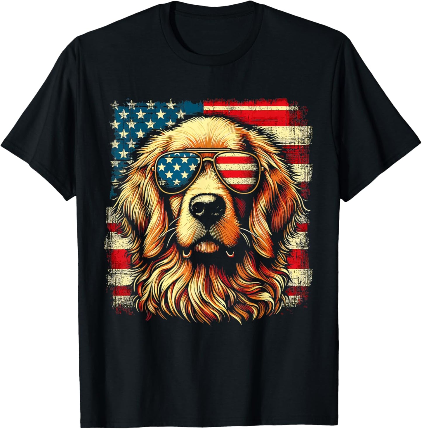 Golden Retriever Patriotic American US Flag 4th Of July T-Shirt