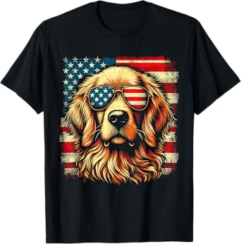 Golden Retriever Patriotic American US Flag 4th Of July T-Shirt