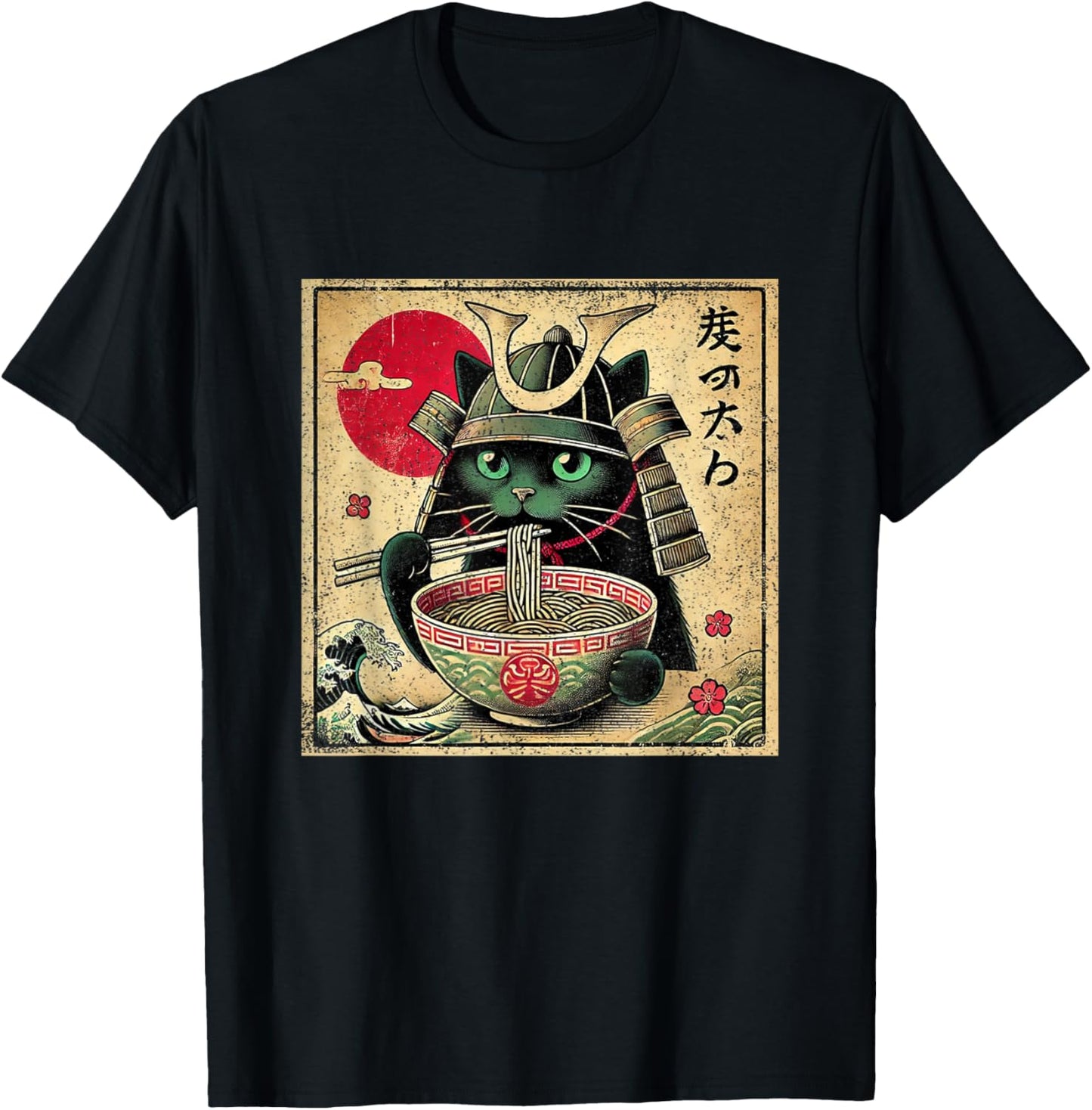 Cat Ramen Japanese Funny Samurai Kawaii Cat Anime Girls Boys T-Shirt