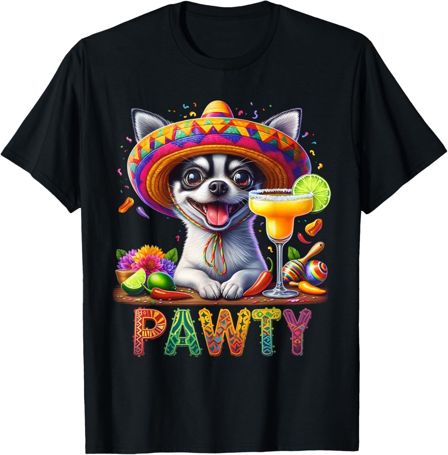 Cinco De Mayo Funny PAWTY Chihuahua Margarita Sombrero T-Shirt
