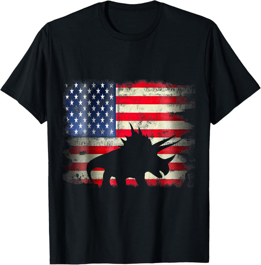 Triceratops Dinosaur USA American Flag 4th of July Gift T-Shirt